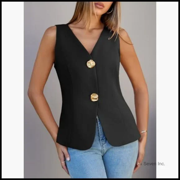 V-Neck Sleeveless Waistcoat Blazer Vest Wrinkle Resistant Business Casual